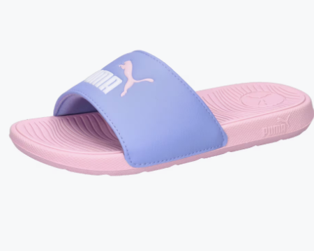 Sandales Cool Cat 2.0 - Puma en mousse rose et violet avec logo blanc, pour enfant, vue de côté.