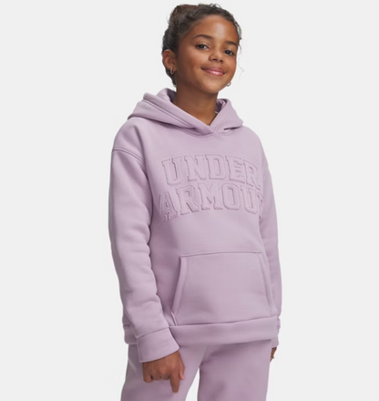Hoodie Armour Fleece® - Under Armour lilas pour fille, logo en relief et poche kangourou, porté de face