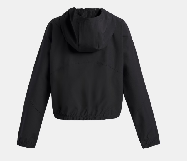Coupe vent UA Rival tissée - Under Armour noir à capuche en tissu léger, vue de dos, pour adulte, style sportif et ajusté