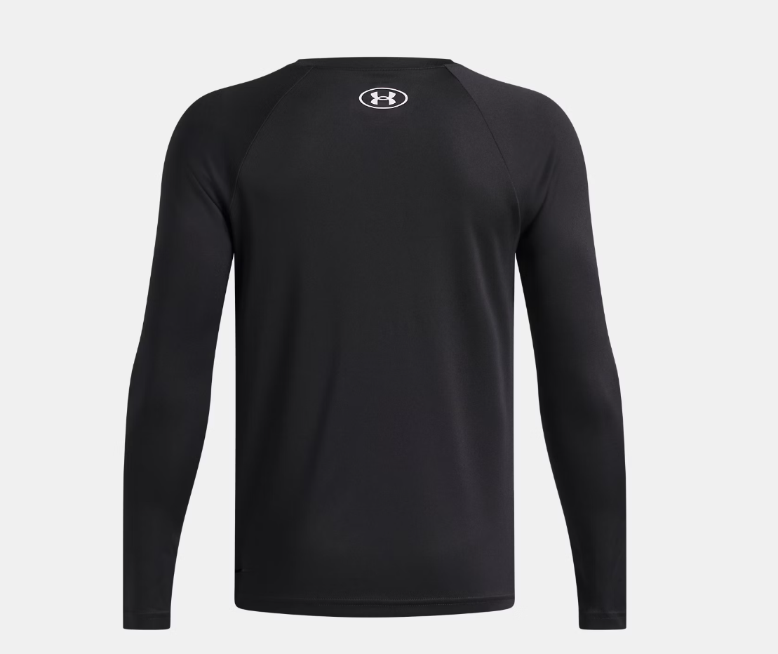 Chandail UA Tech™ Hybrid Print - Under Armour noir à manches longues en tissu technique, vue de dos.
