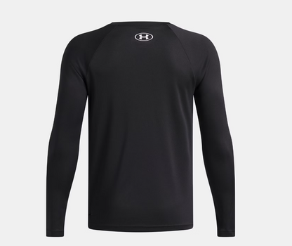 Chandail UA Tech™ Hybrid Print - Under Armour noir à manches longues en tissu technique, vue de dos.