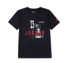 T-Shirt - Jordan noir avec imprimé rouge et blanc, col rond, manches courtes, vue de face.