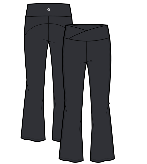 Legging évasé - M.I.D noir, coupe évasée, vue de face et de dos, ceinture large et taille haute