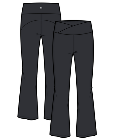Legging évasé - M.I.D noir, coupe évasée, vue de face et de dos, ceinture large et taille haute