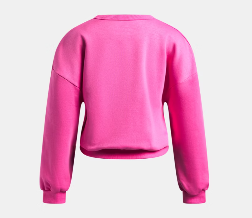 Chandail UA Rival Fleece - Under Armour rose vif en molleton doux, manches longues, vue de dos, style ample pour enfant.