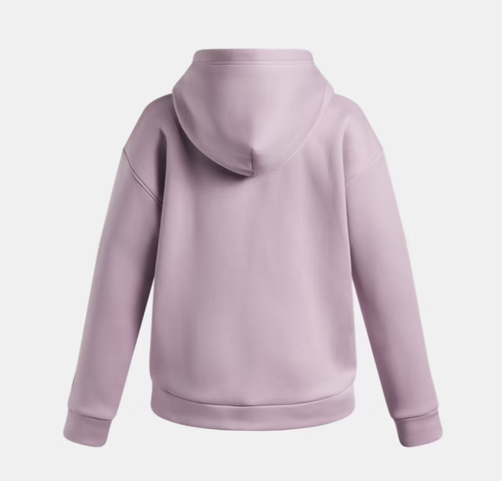 Hoodie Armour Fleece® - Under Armour mauve à capuche, manches longues et poignets côtelés, vue de dos