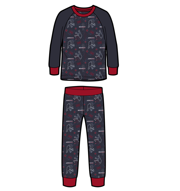 Pyjama - M.I.D gris foncé à motifs spatiaux rouges et blancs avec bordures rouges pour enfant vue de face