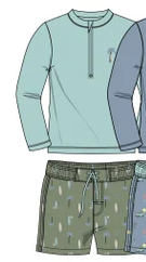 Maillot de bain 2 pièces - Northcoast en tissu bleu clair et vert kaki à manches longues et short, pour enfant, vue de face