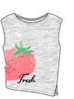T-Shirt - Mandarine & Co gris clair en coton avec motif fraise rouge et vert, style décontracté, vue de face