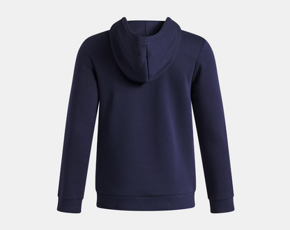 Hoodie UA Rival Fleece Key Print Fill - Under Armour, sweat à capuche bleu marine en tissu polaire, vue de dos, coupe droite, pour enfant