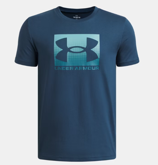 T-Shirt UA Boxed Sports - Under Armour bleu marine en coton polyester, logo bleu clair, vue de face, homme adulte.