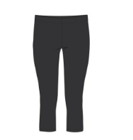 Legging Capri - Mandarine & Co noir uni en tissu extensible, coupe courte ajustée, vue de face.