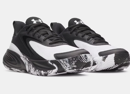Espadrilles UA Lockdown - Under Armour noires et blanches avec semelle marbrée, style sportif, vue trois quarts avant.