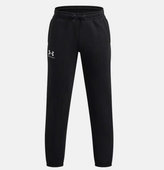 Pantalon UA Icon Fleece - Under Armour noir en molleton avec taille élastiquée et cordon de serrage vue de face