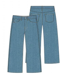 Pantalon - Mandarine & Co en denim bleu clair, coupe droite, taille enfant, vue de face et de dos.