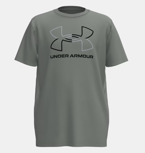 T-Shirt GL Foundation - Under Armour gris avec logo noir et gris, manches courtes, vue de face, tissu coton-polyester