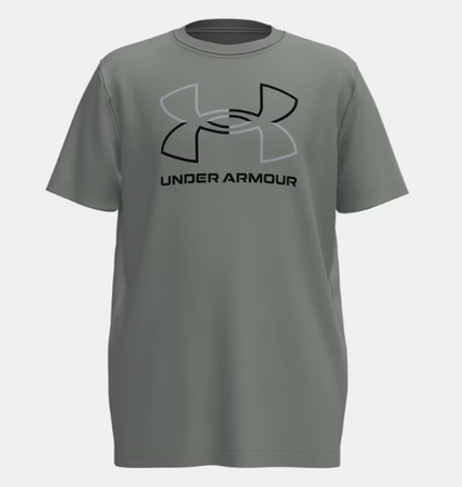 T-Shirt GL Foundation - Under Armour gris avec logo noir et gris, manches courtes, vue de face, tissu coton-polyester