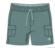 Maillot de bain - Northcoast short garçon kaki avec poches à rabat, taille élastique, vue de face sur fond blanc.