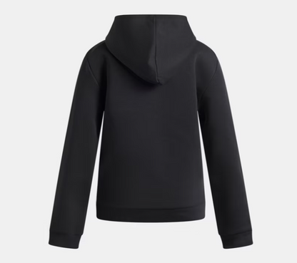 Hoodie UA Rival Fleece Shimmer - Under Armour noir uni à capuche, en tissu molletonné, vue de dos, pour enfant.