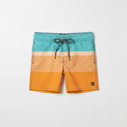 Maillot de bain - Northcoast short de bain orange et bleu clair avec cordon, style décontracté, vue de face et dos.
