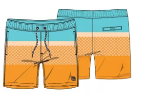 Maillot de bain - Northcoast short de bain orange et bleu clair avec cordon, style décontracté, vue de face et dos.
