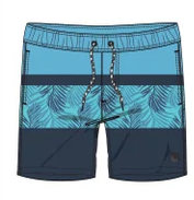 Maillot de bain - Northcoast short de bain bleu clair et marine avec motifs feuilles, cordon de serrage, vue de face