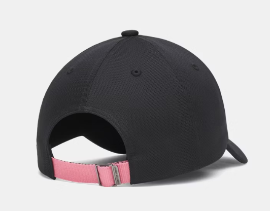 Casquette UA Blitzing - Under Armour noire avec sangle rose ajustable vue de dos en textile respirant