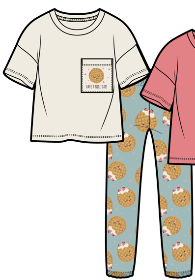 Pyjama - M.I.D pour enfant beige et bleu à motifs de biscuits colorés vue de face