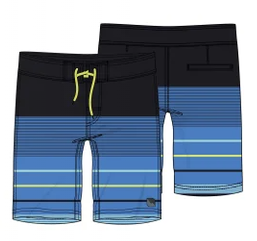 Maillot de bain - Northcoast short bleu dégradé rayé vert anis, taille élastique avec cordon, pour garçon, vue de face et dos.