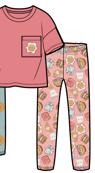 Pyjama - M.I.D rose pour enfant, haut à manches longues et pantalon à motifs gourmands, vue de face