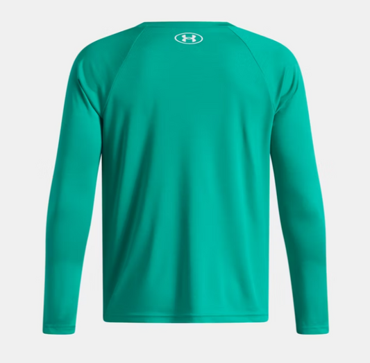 Chandail UA Tech™ Hybrid Print - Under Armour vert turquoise à manches longues, logo au col, vue de face