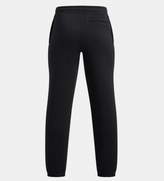 Pantalon UA Icon Fleece - Under Armour noir en molleton, coupe droite, taille élastique et poche arrière, vue de dos
