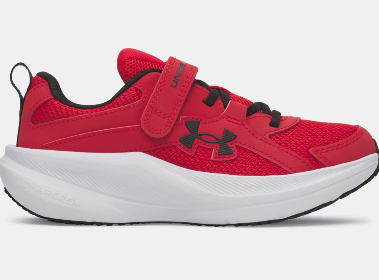 Espadrilles UA BPS Assert 11 Ac - Under Armour rouges et noires pour enfant, en mesh respirant, vue de profil gauche.