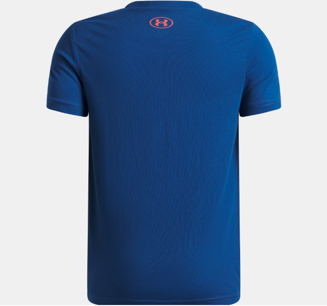 T-Shirt UA Pixel Logo - Under Armour bleu royal en coton polyester, manches courtes, vue de dos, pour enfant garçon