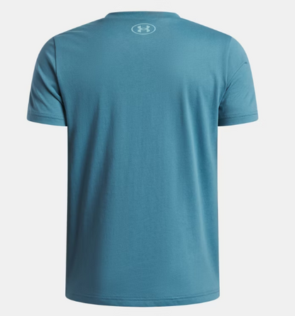 T-Shirt UA Boxed Sports - Under Armour bleu turquoise en coton polyester, style simple, vue de dos enfant garçon