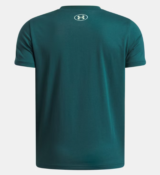 T-Shirt UA Boxed Sports - Under Armour bleu canard, coton et polyester, vue de dos, pour enfant garçon.