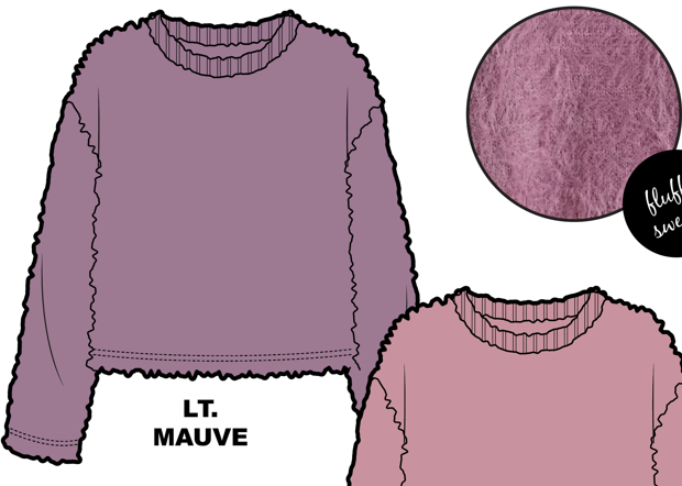 Chandail - M.I.D mauve et rose à col rond avec texture douce et poignets côtelés vue de face