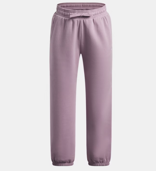 Pantalon UA Rival Fleece - Under Armour, pantalon de survêtement mauve en molleton, taille élastique, vue de face