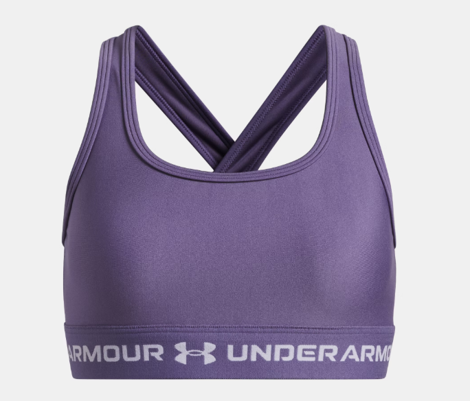 Camisole sport UA Crossback - Under Armour violet en polyester et élasthanne, dos croisé, vue de face.