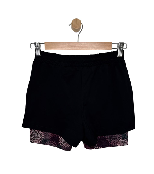 Short - M.I.D noir avec doublure à motifs rose et beige, vue de face sur cintre