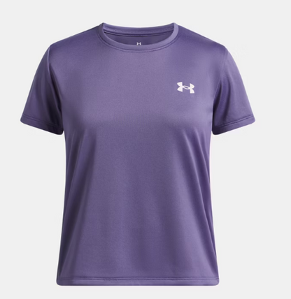 T-Shirt UA Tech™ - Under Armour violet en polyester, col rond, manches courtes, vue de face, pour adulte.