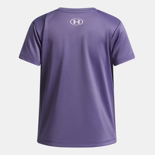T-Shirt UA Tech™ - Under Armour violet en polyester pour enfant, vue de dos avec logo blanc au col