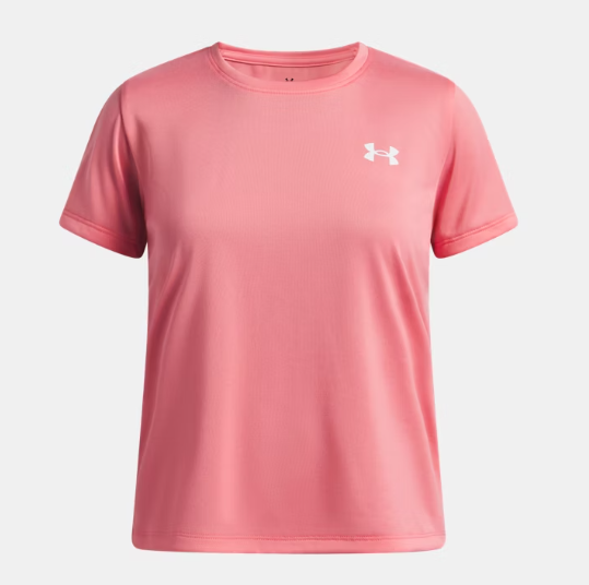 T-Shirt UA Tech™ - Under Armour rose corail, en polyester, coupe courte, pour femme, vue de face.