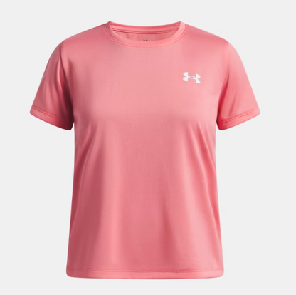 T-Shirt UA Tech™ - Under Armour rose corail, en polyester, coupe courte, pour femme, vue de face.