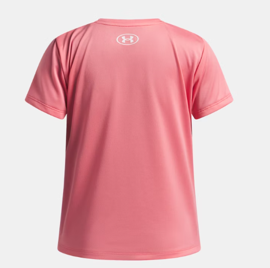 T-Shirt UA Tech™ - Under Armour rose corail en polyester, coupe droite, vu de dos, pour enfant garçon.
