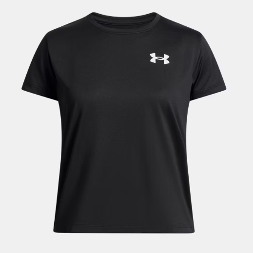 T-Shirt UA Tech™ - Under Armour noir en polyester, coupe droite, col rond, logo blanc poitrine, vue de face.