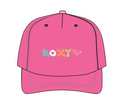 Casquette - Roxy rose en tissu avec logo multicolore, style classique, vue de face, pour enfant fille.