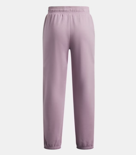 Pantalon UA Rival Fleece - Under Armour rose pâle en molleton avec taille élastique et chevilles resserrées vue de face