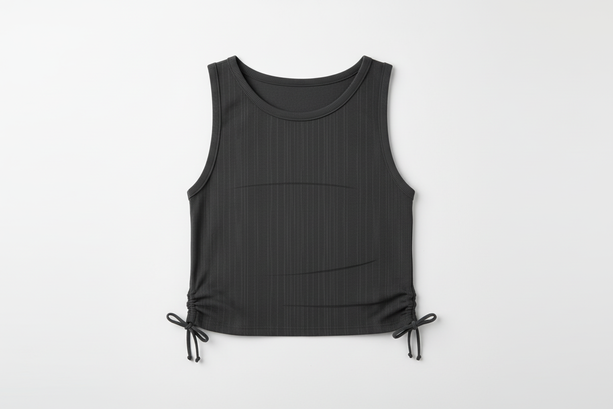 Camisole - Mandarine & Co noire avec rayures fines et côté fleuri rose et jaune, en polyester et spandex, vue de face
