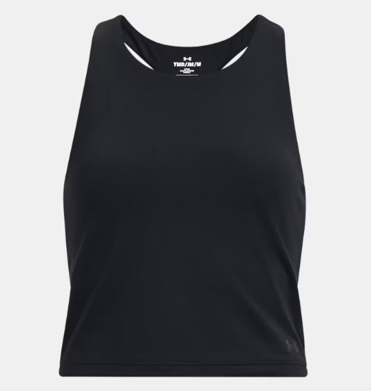 Camisole de sport UA Motion - Under Armour noire en polyester et élasthane, style débardeur, vue de face, femme adulte.